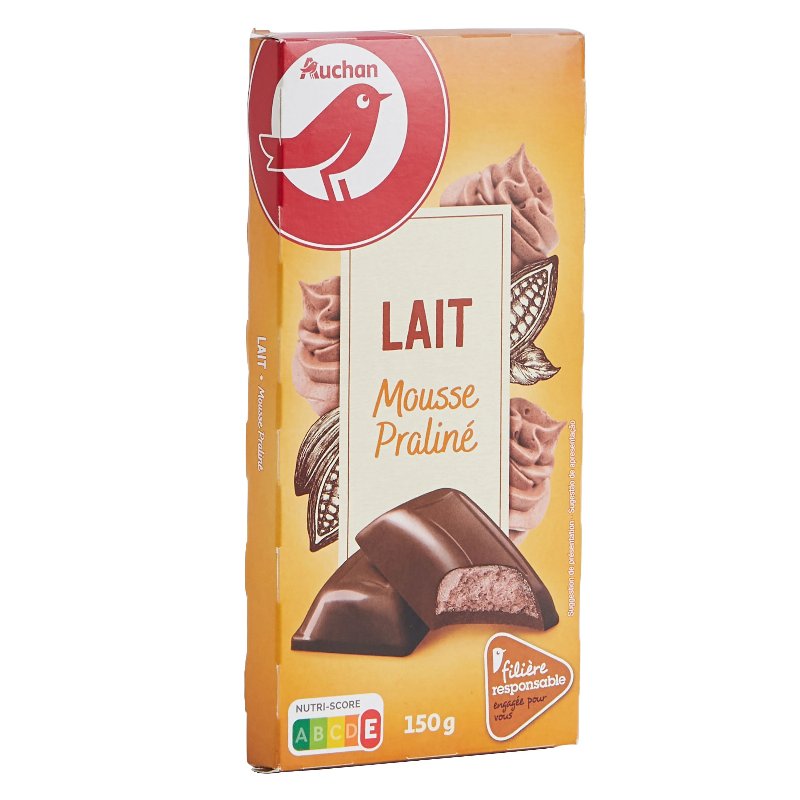 Chocolate De Leite Auchan Com Recheio De Mousse Praliné Cultivamos O Bom150 g
