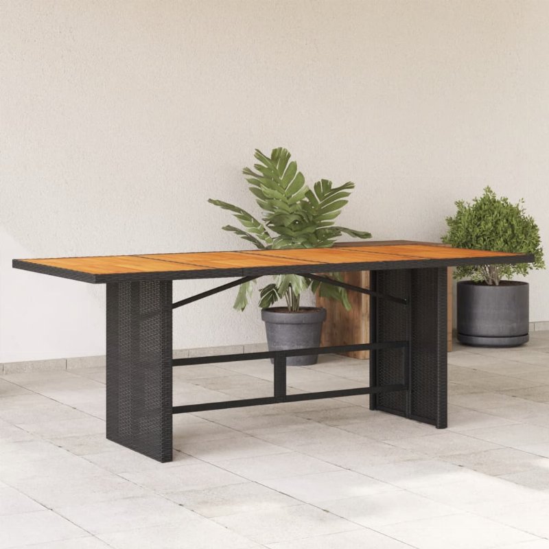 Hkh Mesa De Jardim Com Tampo Em Acácia 190X80X74 Cm Vime Pe - Preto