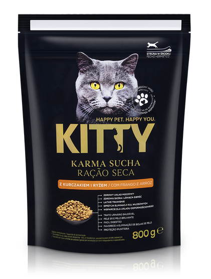 Comida Seca Para Gato Com Frango E Arroz Kitty 0.8Kg