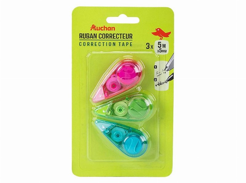 Conjunto De 3 Mini Fitas Corretoras Auchan 5Mmx5M