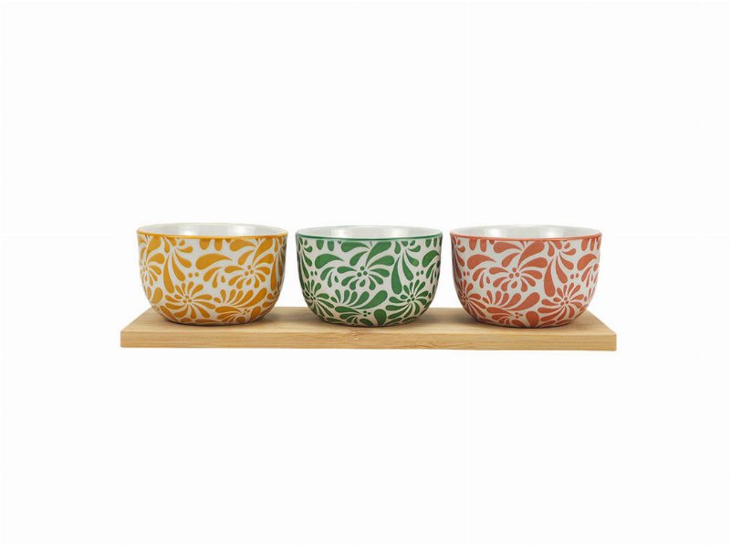 Conjunto De 3 Taças Porcelana Actuel Base Madeira 3X Ø9.5X6Cm 24 cl