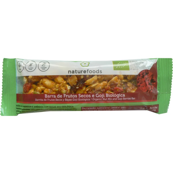Barra De Frutos Secos E Goji Sem Glúten Biológica 40 g