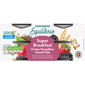 Iogurte Pedaços Super Breakfast Frutos Vermelhos, Muesli E Chia Continente Equilíbrio 500 gr (4 Un)