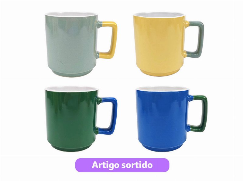 Caneca Grés Actuel Bicolor 11X8X9Cm 30 cl Cores Sortidas