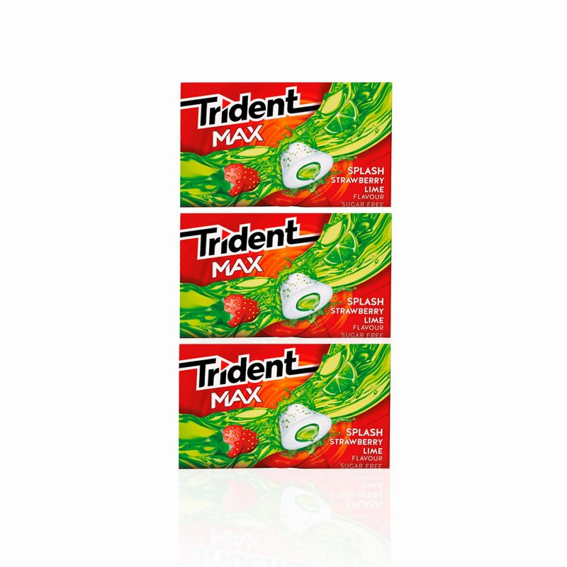 Trident Max Splash Pastilha Elástica Morango/Lima 22 gr - Pack 3 X 22 gr