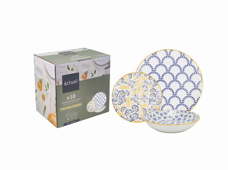 Serviço Porcelana Actuel Azul/Amarelo 18 Peças