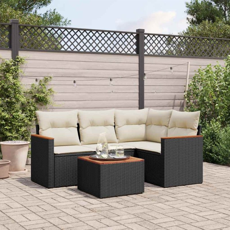 Hkh Conjunto Sofás De Jardim Com Almofadões Vime Pe - Preto