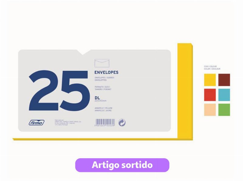 Envelopes Dl Firmo 110X220Mm 25 Unidades Cores Sortidas