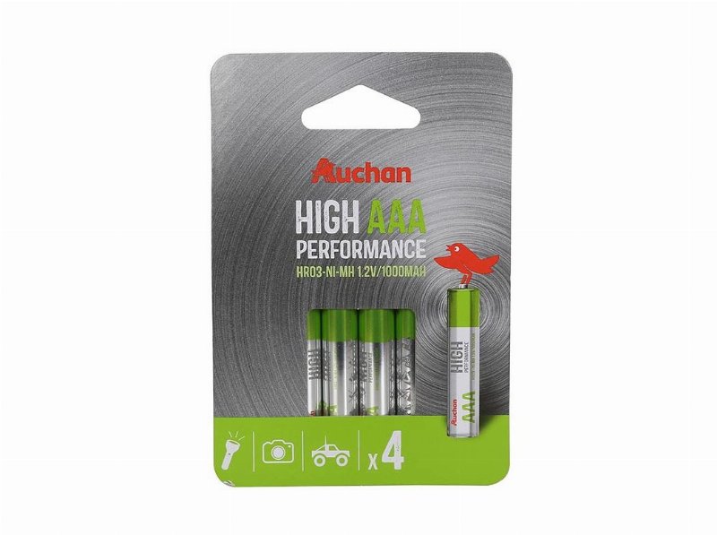 Pack 4 Pilhas Recarregável Hr3 Auchan Premium Aaa 1000Mah
