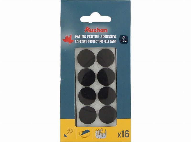 Feltros Protectores Auchan Castanhos Adesivos 16 Peças 17Mm