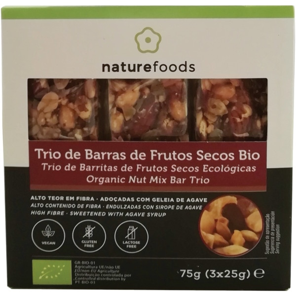 Trio De Barras De Frutos Secos Sem Glúten Biológicas 75 g