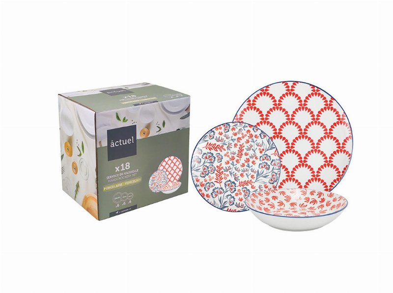 Serviço Porcelana Actuel Vermelho/Azul 18 Peças