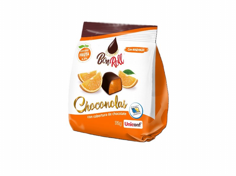 Gomas Bonroll Laranja Cobertura Chocolate Negro 72 g
