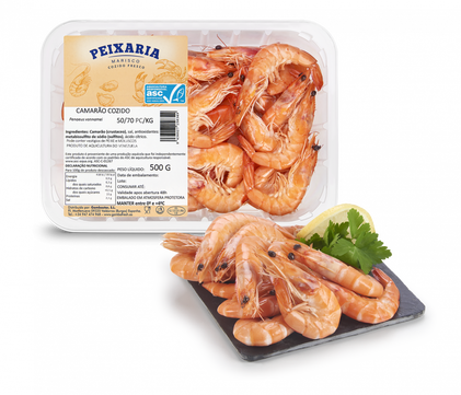 Camarão Cozido 50/70 Fresco Embalado Nossa Peixaria 0.5Kg