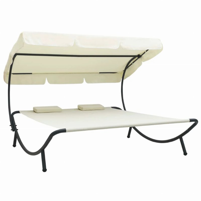 Hkh Espreguiçadeira Com Toldo E Almofadas Branco Nata - Creme