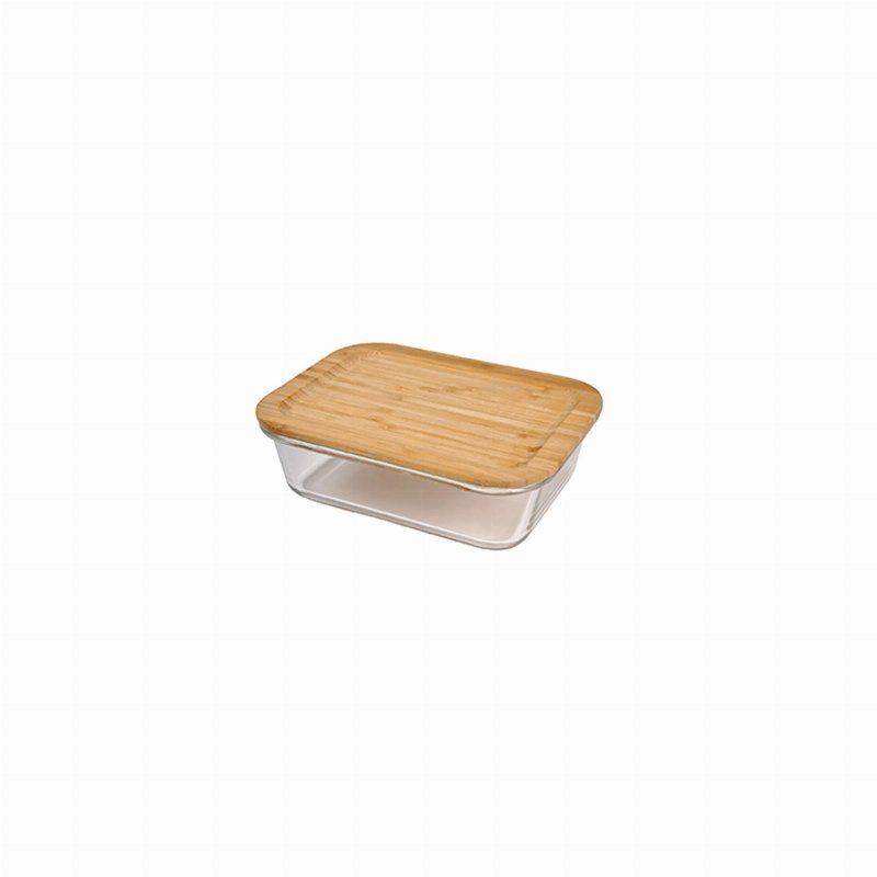 Basic Kool Caixa Para Guardar Alimentos Rectangular Vidro Tampa Bambu 370 ml
