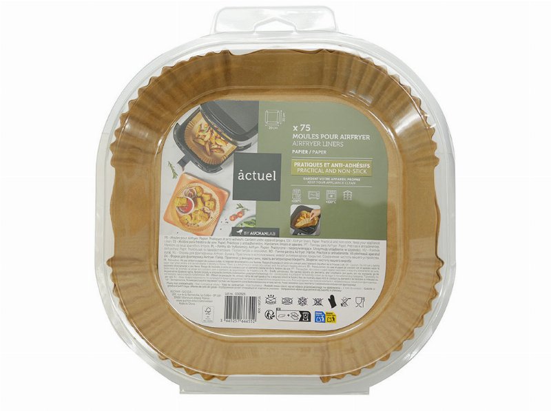 Moldes De Papel Para Air Fryer Actuel Kraft 75 Unidades 20X20Cm