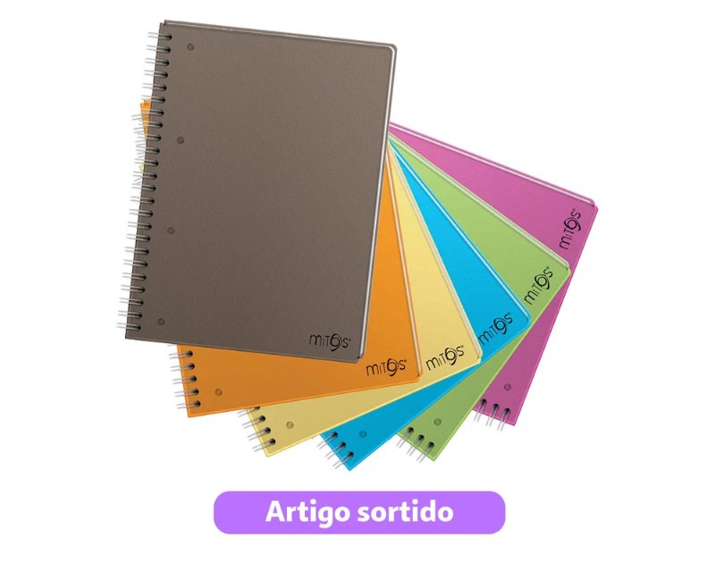 Caderno Espiral A4 Pautado Mitos Capa Prolipropileno 120 Folhas Cores Sortidas