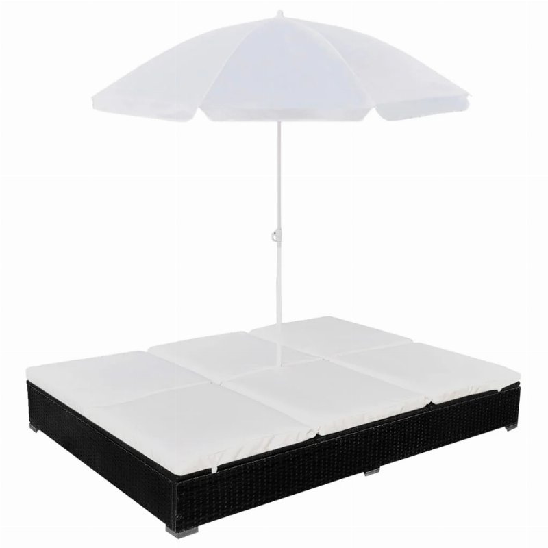 Hkh Espreguiçadeira De Exterior Com Guarda-Sol Vime Pe - Preto