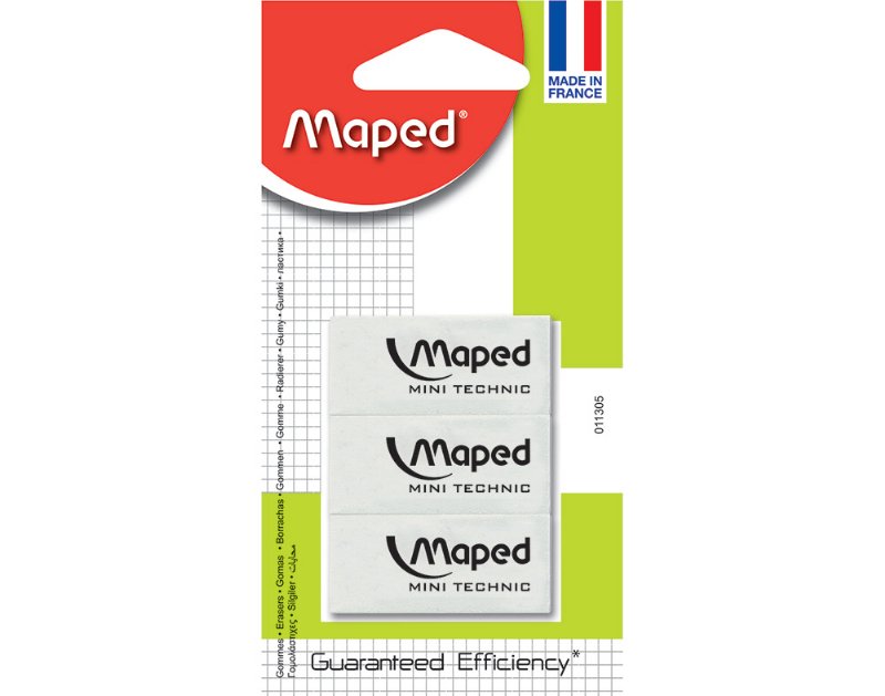 Borracha Mini Technic Maped Branco 3 Unidades