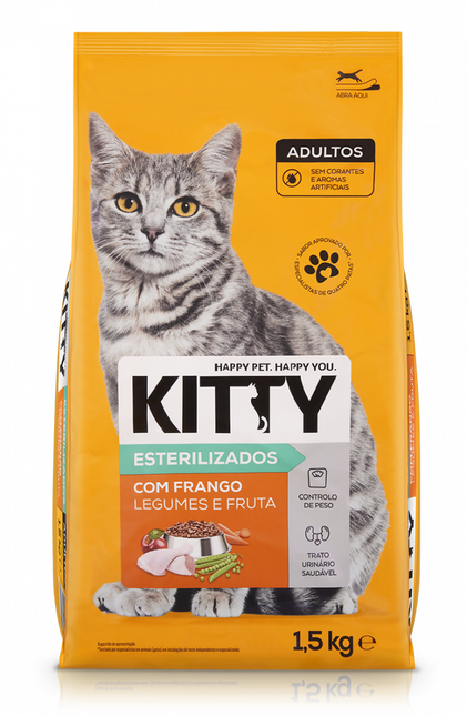 Comida Seca Para Gato Esterilizado Com Frango, Legumes E Fruta Kitty 1.5Kg