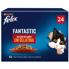 Comida Húmida Para Gato Fantastic Seleção Do Campo Em Gelatina Purina Felix 24 X 85 g