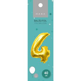 Balão Foil 40 Cm Nº4 Dourado Kasa