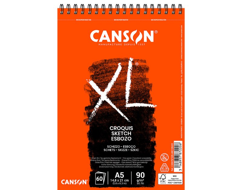Bloco Desenho Espiral Canson Xl A5 90 g 60 Folhas