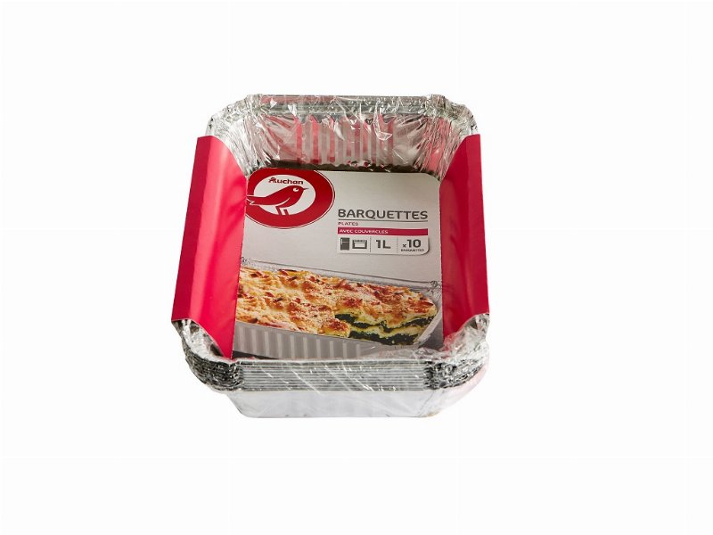 Tabuleiros Rectangular Com Tampa Descartável Auchan Aluminio 1 l Pack 10 Unidades