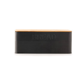 Caixa De Pão Metal Com Tampa Bambu 38X18Cm Preta Cosy