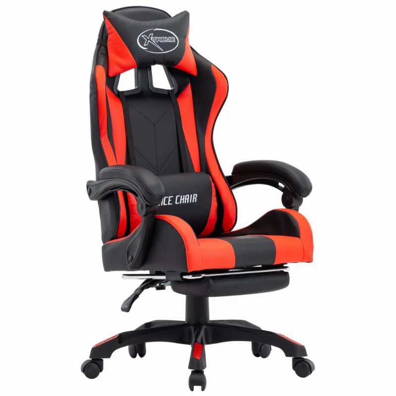 Hkh Cadeira Estilo Corrida Com Apoio Pés Em Couro Artificial - Vermelho/Preto