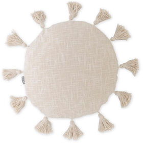 Almofada Redonda 40Cm Com Franjas Cru Kasa