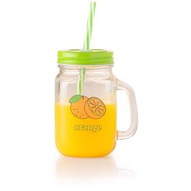 Caneca Com Palhinha 450 ml Tampa Verde Laranja Kasa