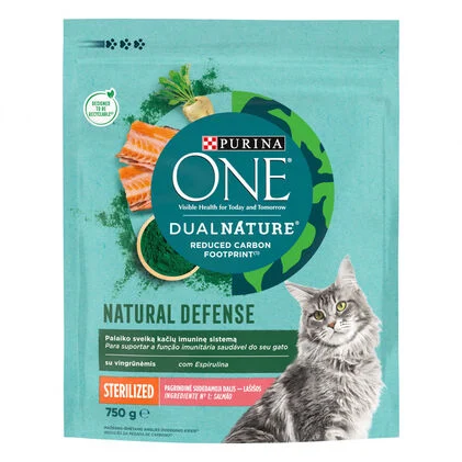 Comida Seca Para Gato Esterilizado Dual Nature Com Salmão Purina One 0.75Kg