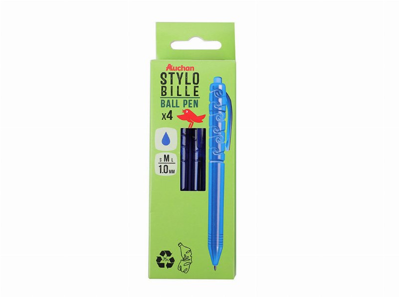 Esferográfica Retrátil Auchan Azul 4 Unidades 1Mm
