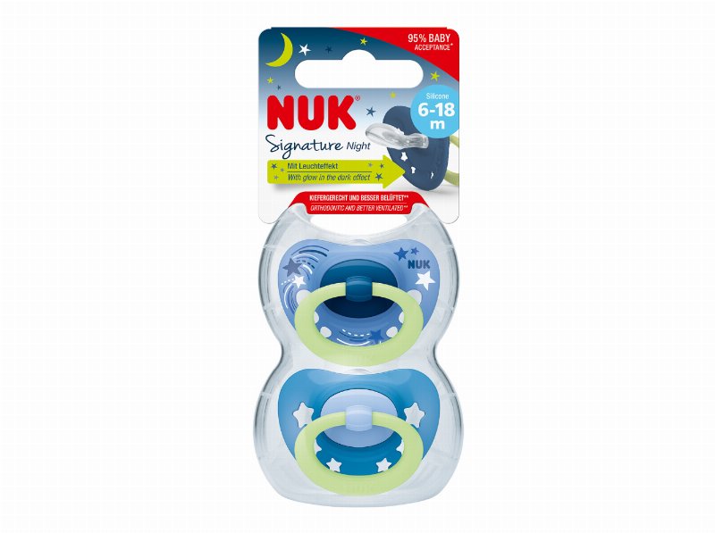 Chupeta Signature Nuk Night Silicone 6-18M 2Un