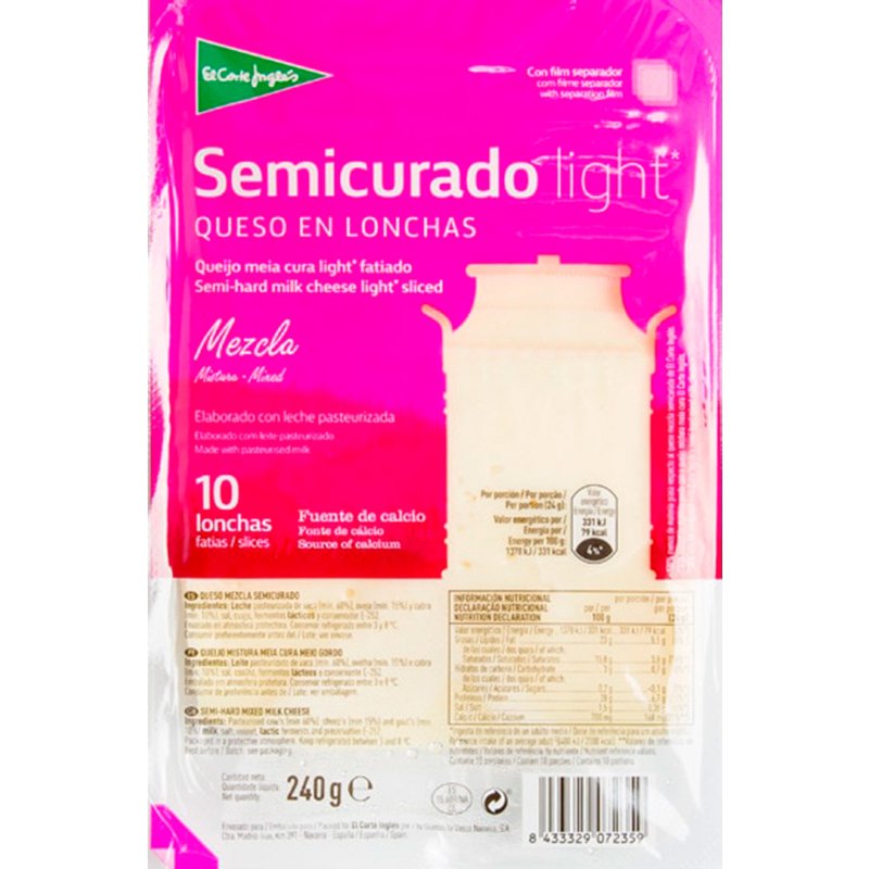 Queijo Semicurado Baixo Em Gordura Fatias 240 g