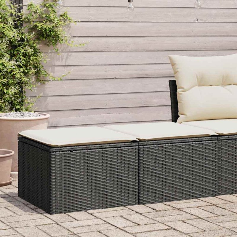 Hkh 2 Pcs Conjunto Sofás Jardim C/ Almofadões Vime Pe/Acácia - Preto