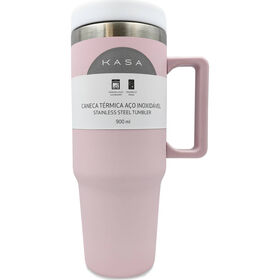 Caneca Térmica 900 ml Rosa Aço Inoxidável Kasa