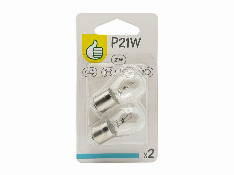 Lâmpadas Auto Polegar P21W 12V 21W Pack 2 Unidades