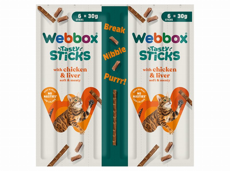 Snack Gato Webbox Sticks Frango E Fígado Pack 6 Unidades