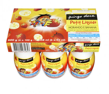Iogurte Líquido Infantil Petit Morango E Banana Pack 6 Pingo Doce 0.6Kg