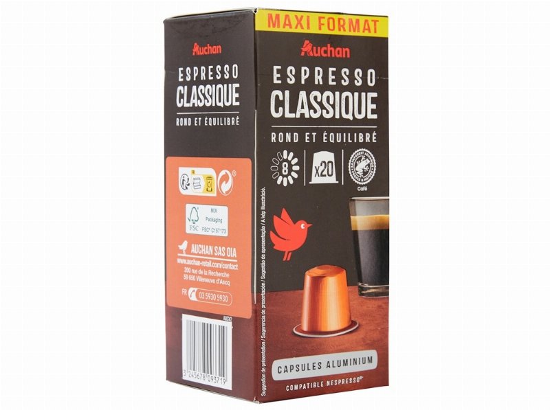 Cápsulas De Café Auchan Compatíveis Com Máquinas Nespresso Expresso Classique 20 Un