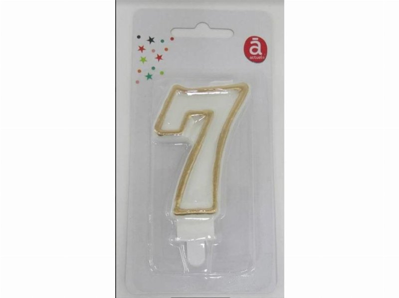 Vela Aniversário Nº 7 Actuel Branco C/Reb Dourado