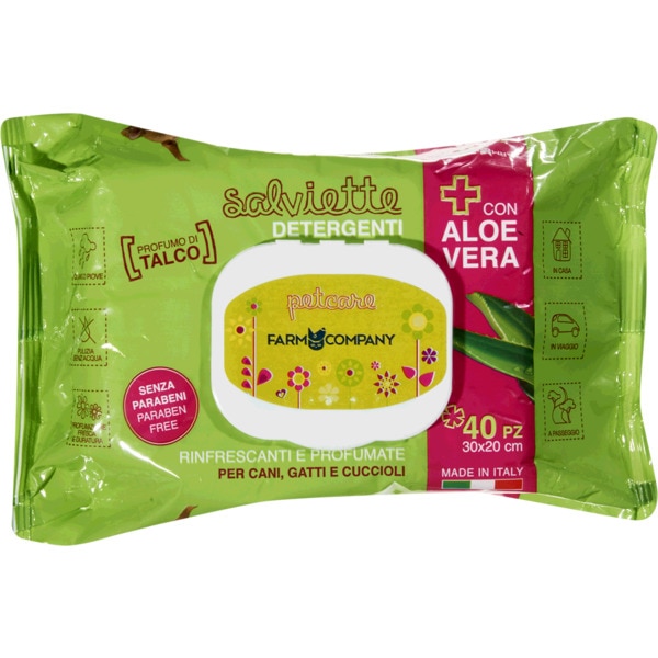 Toalhitas Para Cão E Gato Com Aloe Vera 40 unidades