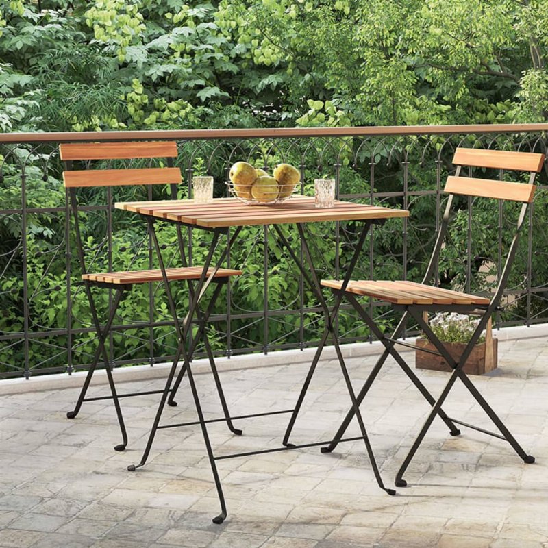 Hkh Mesa De Bistrô Dobrável 55X54X71 Cm Teca Maciça E Aço - Marrom