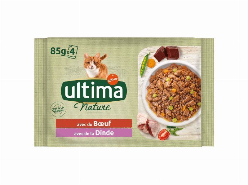 Comida Húmida Para Gato Ultima Nature Com Vaca E Perú 4X85 g