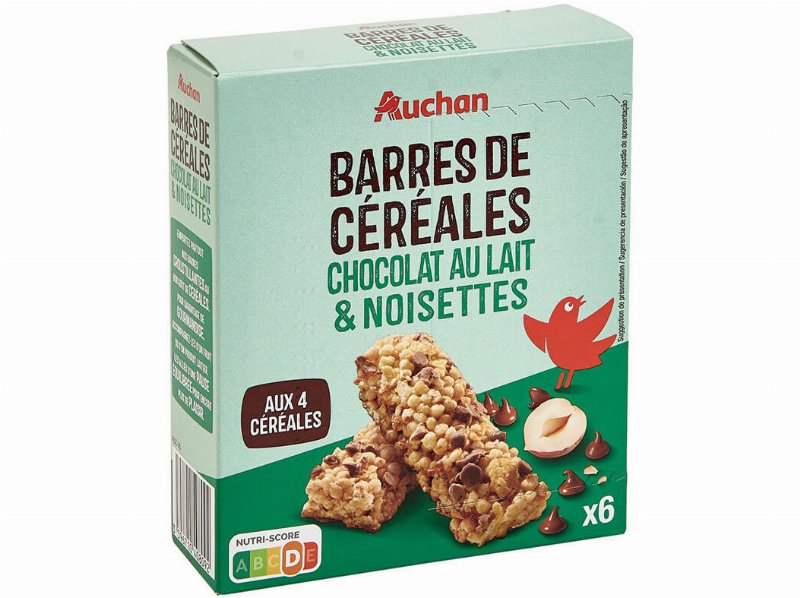 Barras Auchan Crousty Cereais Chocolate Leite E Avelã 126 g 6Un