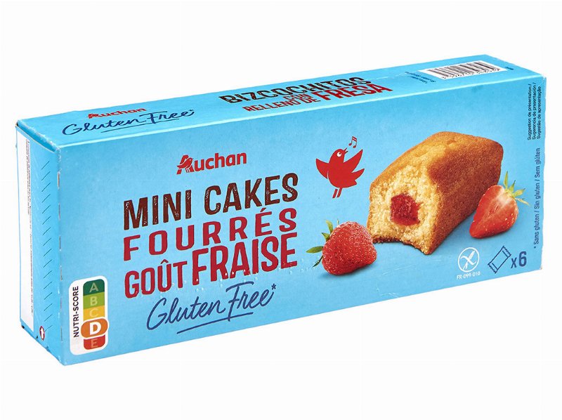 Bolos Auchan Miniaturas Recheio Morango Sem Glúten 6Un