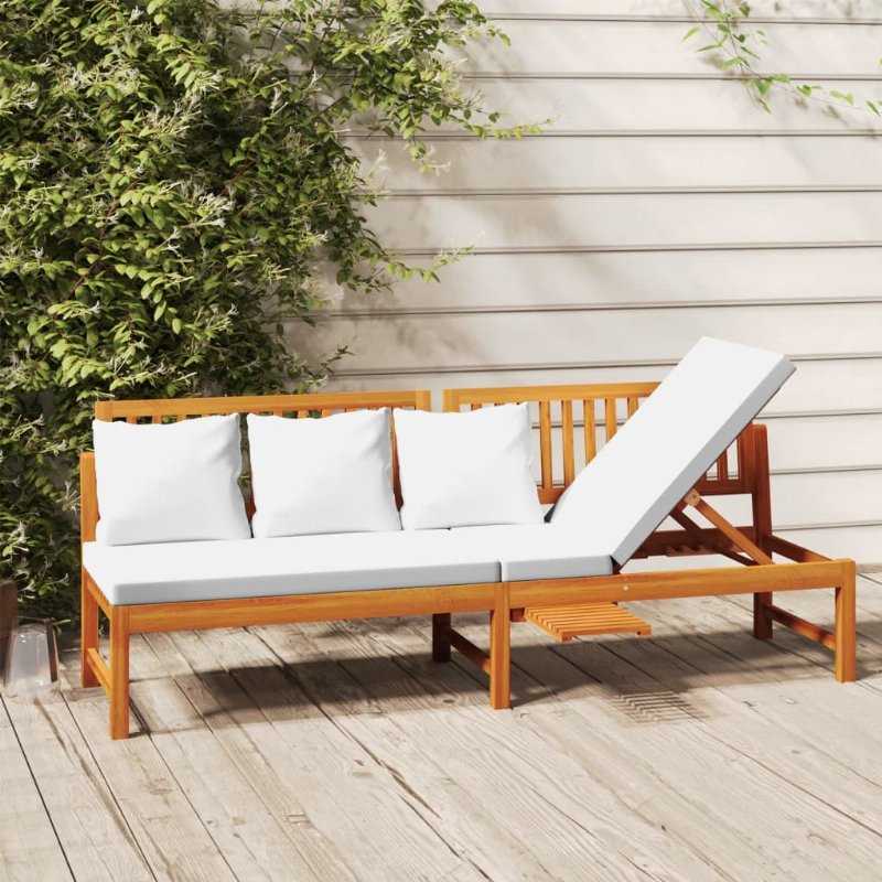 Hkh Sofá-Cama C/ Almofadão Creme 200X60X75 Cm Madeira Acácia Maciça - Marrom